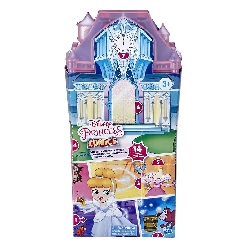 Disney Princess Comics, Aventures surprises de Cendrillon avec 5 poupées, accessoires et support, jouet amusant à déballer