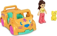 Polly Pocket Micro Doll with Tiger-Themed Die-cast Car and Mini Pet, Travel Toys