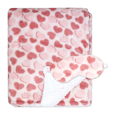 Jesse & Lulu Lounge Blanket with Sleep Mask: Pink Heart  Blanket