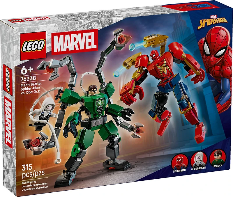 LEGO Marvel Combat des Robots : Spider-Man contre Doc Ock, Jouet de Construction de Superhéros avec 2 Robots 76338