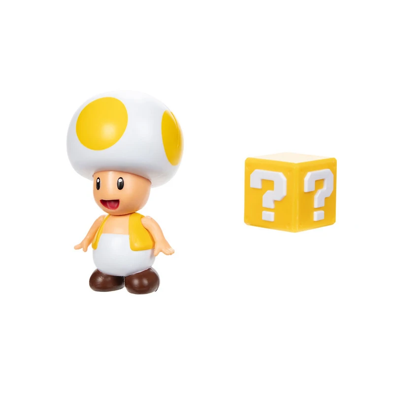 Figurine Super Mario de 4 pouces - Crapaud jaune avec bloc d'interrogation