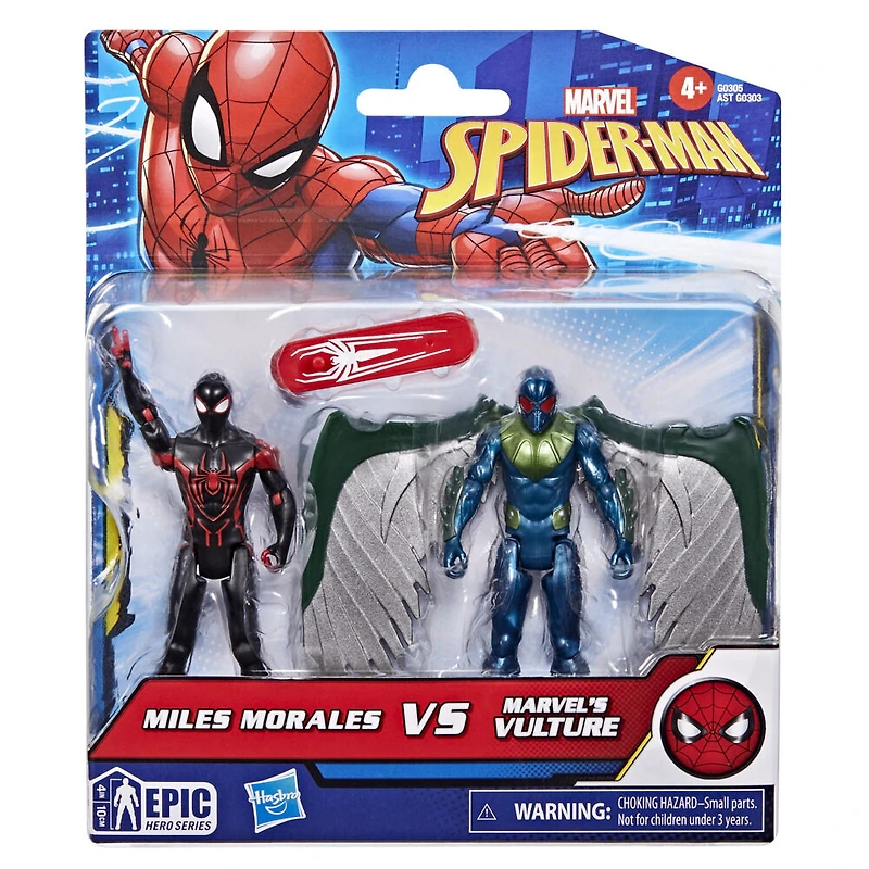 Spider-Man Epic Hero Series Miles Morales vs Marvel's Vulture Action Figures with Accessory (4 Inch)