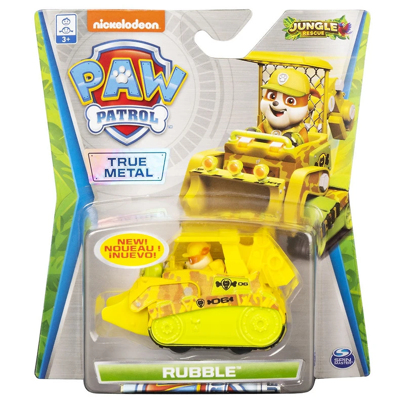 PAW Patrol, True Metal Rubble Collectible Die-Cast Vehicle, Jungle Rescue Series 1:55 Scale 