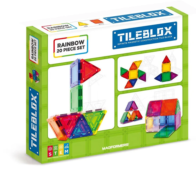 Magformers TileBlox - Coffret de construction Rainbow de 20 pièces magnétiques - les motifs peuvent varier