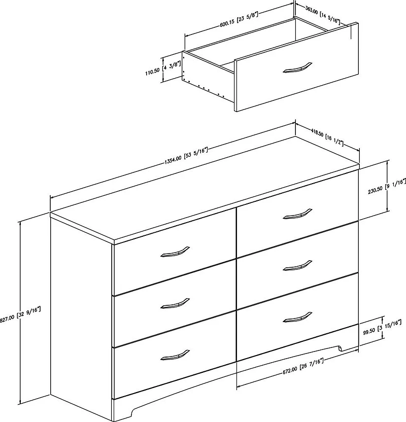 Step One Bureau double 6 tiroirs- Blanc solide