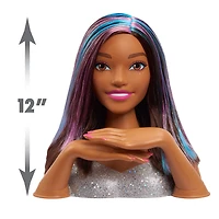 Tête de Coiffure "Paillettes et C'est Parti" Barbie De Luxe à 20 Eléments - Cheveux Bruns
