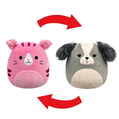 Squishmallows 5" - Flipamallows: Geraldine le chat rose et Malu le chien gris