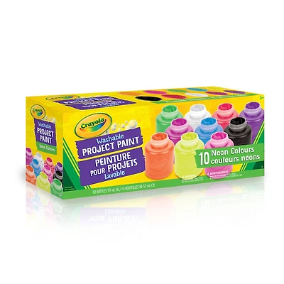 10 pots de peinture lavable, couleurs néons