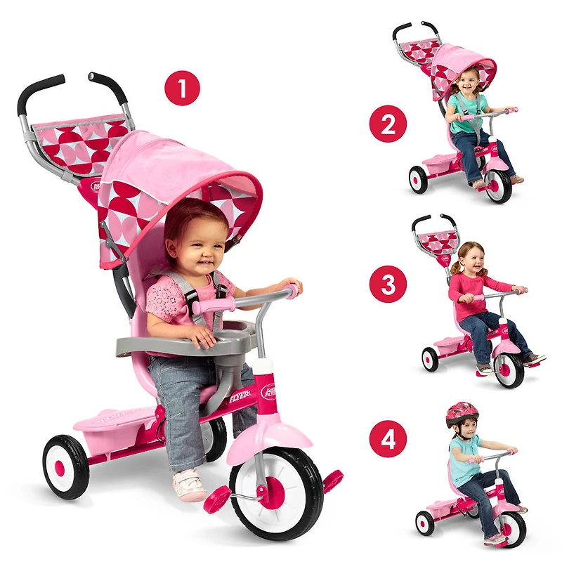 Radio Flyer - Tricycle de luxe 4-en-1 “Promenade 'N Trike” - Rose - Notre exclusivité