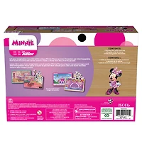 Minnie Mouse, Coffret de 4 puzzles de 24 pièces avec 8 pièces représentant des personnages Minnie Mouse interchangeables et une boîte en bois à couvercle coulissant