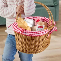 Fisher-Price Wooden Picnic Basket & Food Pretend Play Set for Preschool Kids, 31 Wood Pieces