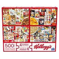 Kellogg's, Coffret de 4 puzzles, 500 pièces qui se combinent pour former un méga puzzle : Cocoa Krispies, Corn Flakes, Fruit Loops, Rice Krispies