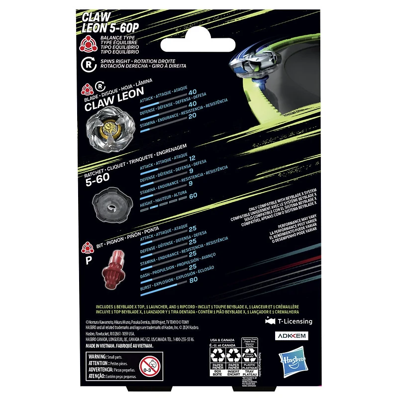 Beyblade X Claw Leon 5-60P Starter Pack Top and Launcher