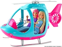 Hélicoptère Barbie, rose et bleu avec hélice qui tourne