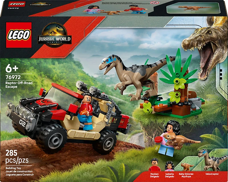 LEGO Jurassic World L'Évasion Hors Route du Raptor, Jouet de Dinosaure, Ensemble de Construction pour Enfants 76972