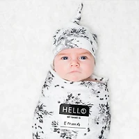 Lulujo Ensemble chapeau et couverture en bambou pour bébé nouveau-né Hello World Floral noir