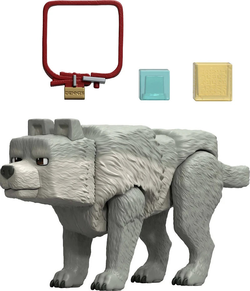 Minecraft Dennis the Wolf Action Figure & Accessories, 3.25-inch Toy Set Inspired by A Minecraft Movie