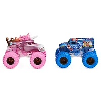 Monster Jam, Monster trucks Sparkle Smash vs. Ice Cream Man officiels qui changent de couleur en métal moulé, échelle 1:64