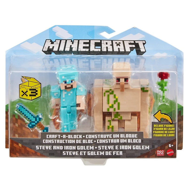 Minecraft - Créer-Un-Bloc - Figurines Steve Et Golem De Fer