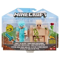 Minecraft - Créer-Un-Bloc - Figurines Steve Et Golem De Fer