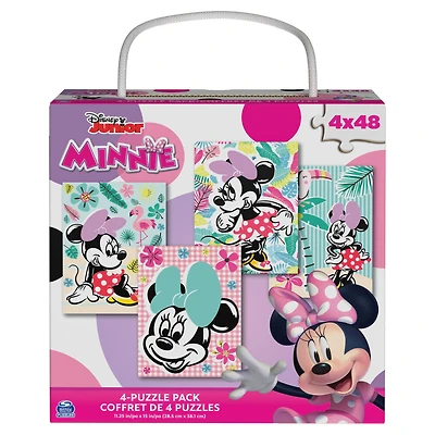 Disney, Minnie Mouse 4 Jigsaw Puzzle Bundle 48-Piece Tropical Beach Landscape with Portable Rope Gift Box, for Kids Ages 4 and up