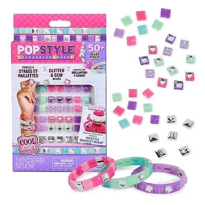 Cool Maker, Extension pour PopStyle Bracelet Maker, Plus de 50 perles à strass, 3 bracelets d'amitié, coffret de fabrication de bracelets, jouets de création artistiques pour filles