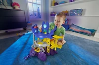 Fisher-Price DC Batwheels Race Track Playset, Launch and Race Batcave with Lights Sounds and 2 Toy Cars