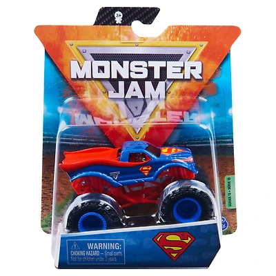 Monster Jam, Monster truck Superman officiel, véhicule en métal moulé, série Heroes and Villians Trucks, échelle 1:64
