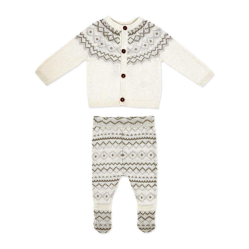 Rock a Bye Baby Knit Cardigan Footed Set: Cream Fairisle 0-3M