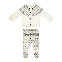 Rock a Bye Baby Knit Cardigan Footed Set: Cream Fairisle 0-3M