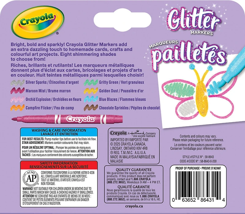 Marqueurs Crayola à paillettes, 8 pièces