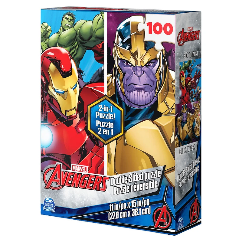 Marvel Avengers, 100-Piece Reversible Jigsaw Puzzle Double-Sided Hulk Thanos Iron Man Thor Black Widow Captain America