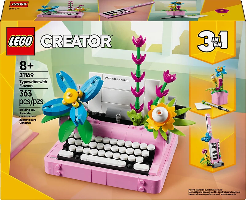 LEGO Creator La machine à écrire avec des fleurs, Jouet, Ensemble de jeu, Se transforme en guitare-piano ou en pot de fleurs 31169