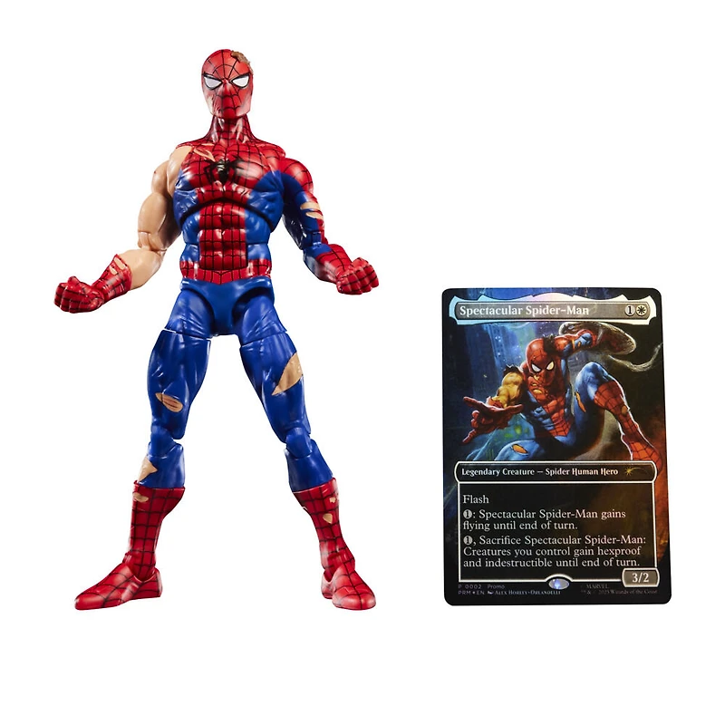 Marvel Legends Series Magic: The Gathering Battle-Damaged Spider-Man, Action Figure plus Exclusive Foil Trading Card