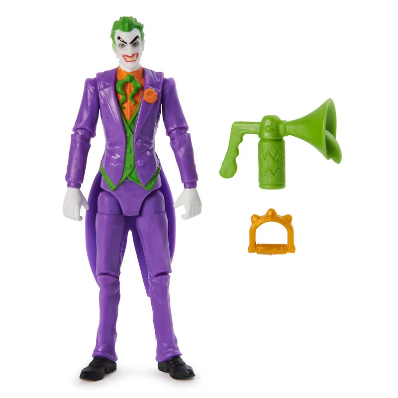 DC Comics, Figurine articulée The Joker avec 2 accessoires mystère, 10 cm