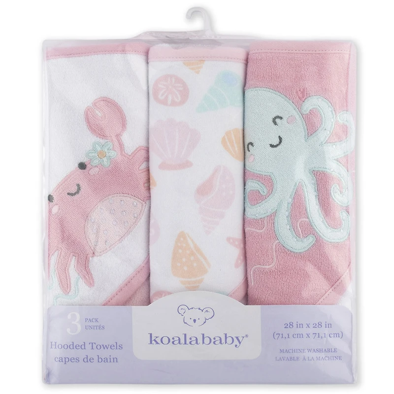 Koala Baby - Pink Octopus Kint Hooded Towel - 3 Pack