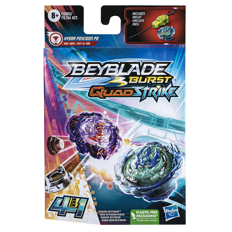 Beyblade Burst QuadStrike, Starter Pack avec toupie de compétition Hydra Poseidon P8