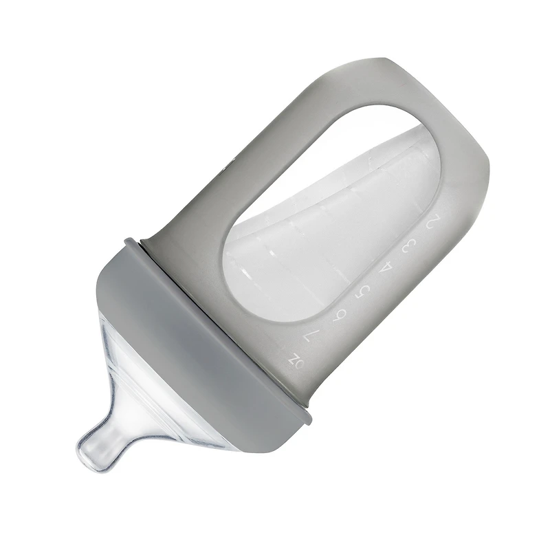 Boon Nursh Silicone Pouch Bottle 8 oz 3-Pack - Grey and White