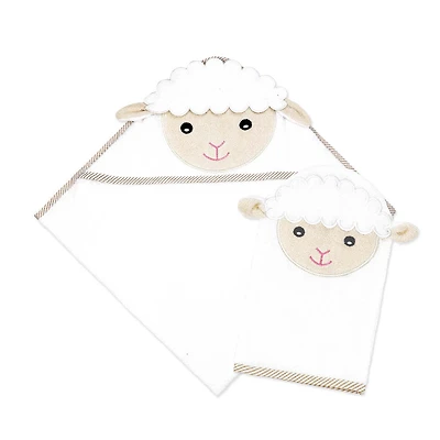 Baby Mode Signature Serviette à capuche et gant en agneau ivoire