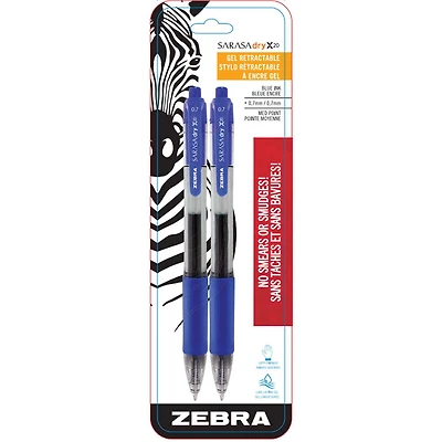 Zebra Sarasa X20 Retractable Gel Pen Blue Ink 2pk