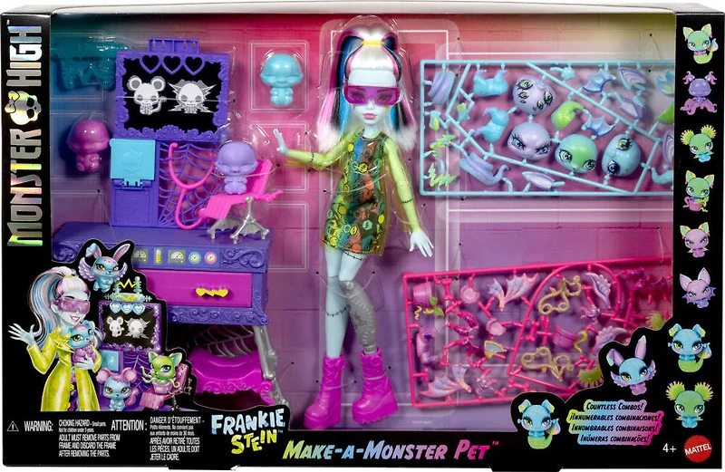 Monster High Frankie Stein Make-A-Monster Pet Doll Playset, 30+ Accessories for Countless Pet Combos