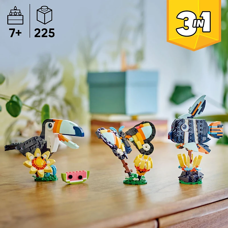 LEGO Creator Les Animaux Sauvages : le Toucan Tropical, Figurine, Se Transforme en Papillon ou en Poisson 31173