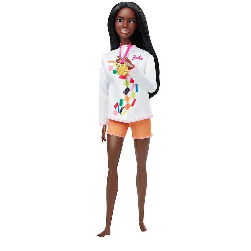 Poupée ​​Barbie Surfeuse des Jeux olympiques de Tokyo 2020 vêtue d'une tenue de surf, avec veste Tokyo 2020, médaille et planche de surf avec ailerons Tokyo 2020