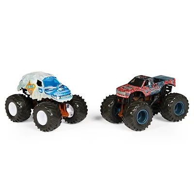Monster Jam, Coffret de 2 monster trucks officiels en métal moulé Yeti vs. Sparkle Smash  qui changent de couleur, échelle 1:64