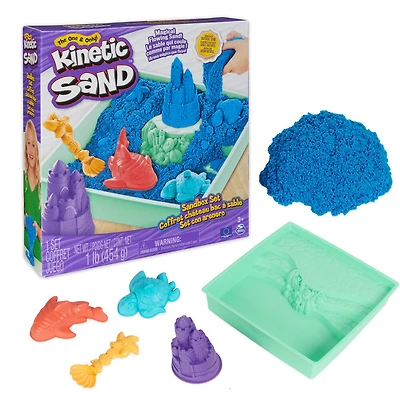 Kinetic Sand Sandbox Set, 1lb Play Sand, Sandbox Storage, 4 Molds and Tools