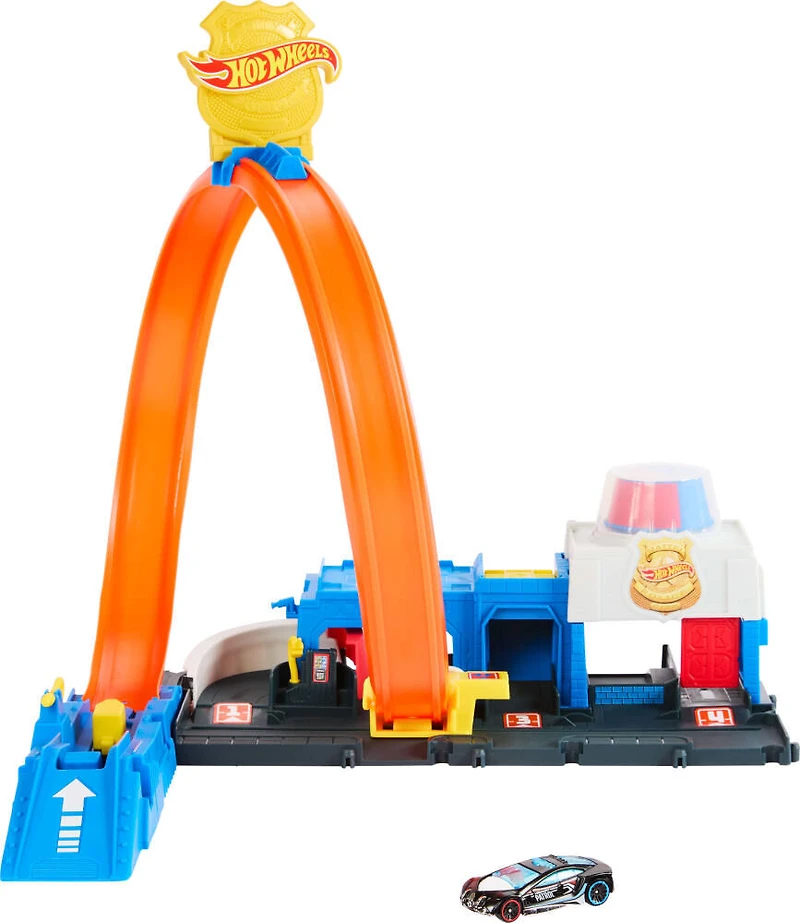 Hot Wheels City Super Police Station Playset with 1:64 Scale Police Toy Car & Adjustable Track Loop
