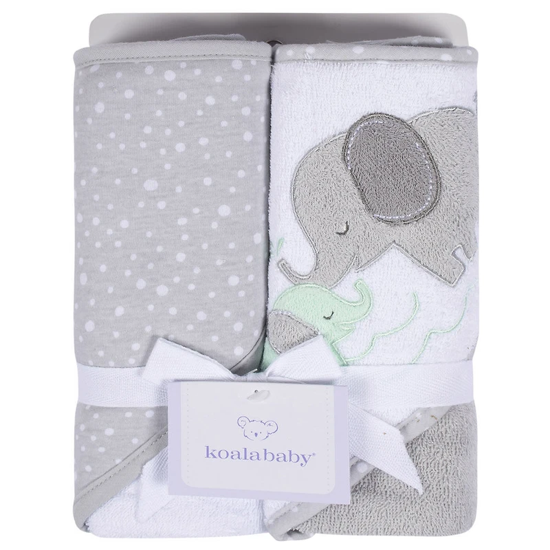 Koala Baby - Serviette à Capuche Tissée Éléphant Gris - Paquet de 2