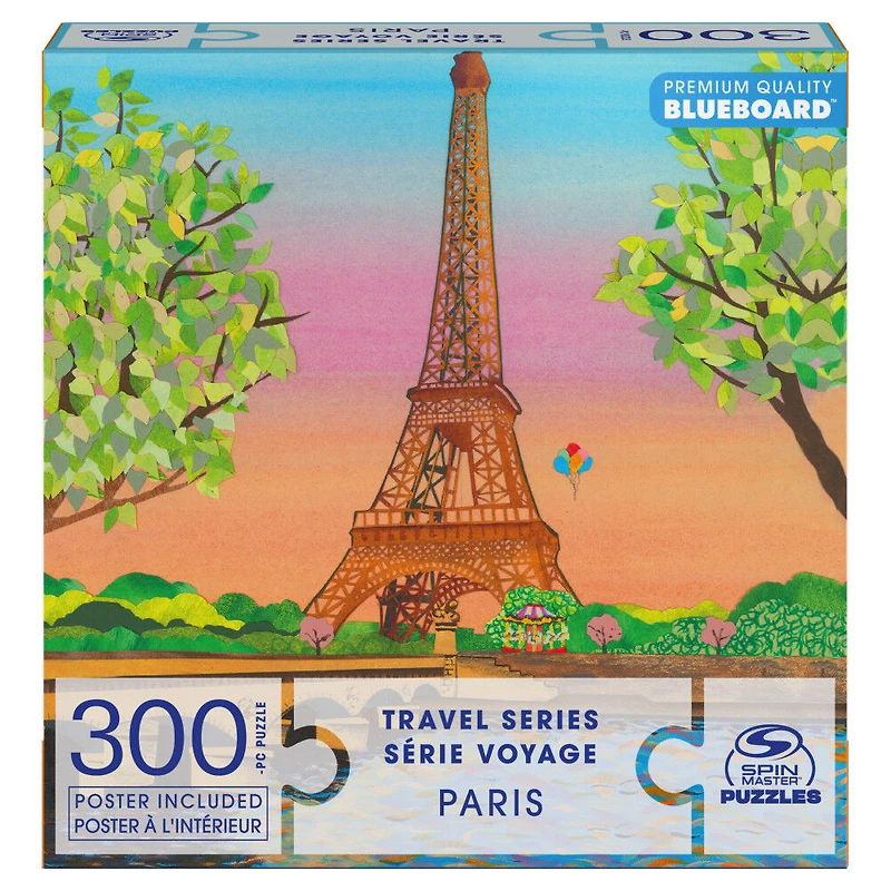 Puzzles Spin Master, Paris, Puzzle en BlueBoard de 300 pièces de la série Voyage représentant la tour Eiffel au coucher du soleil