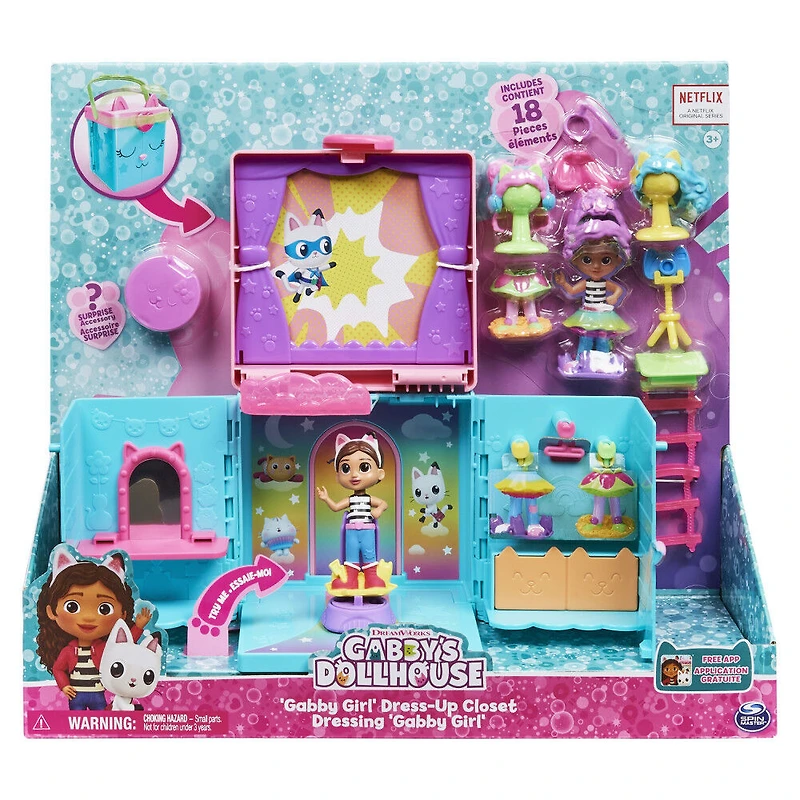 Gabby's Dollhouse, Coffret de jeu transportable Dressing arc-en-ciel avec poupée Gabby