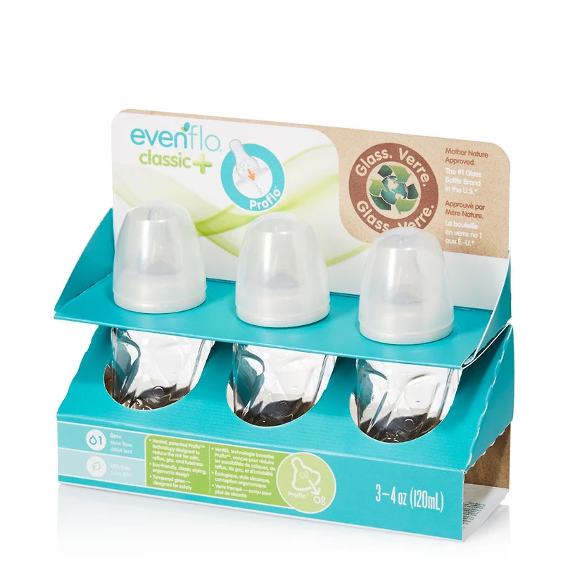 Evenflo Vented + Glass Bottles 3-Pack, 4oz